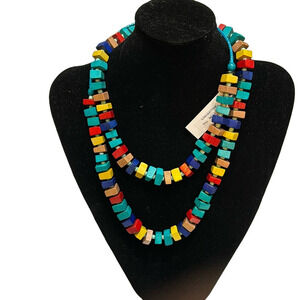 NWT DECOUTURE Multi-colour wooden bead Statement Necklace